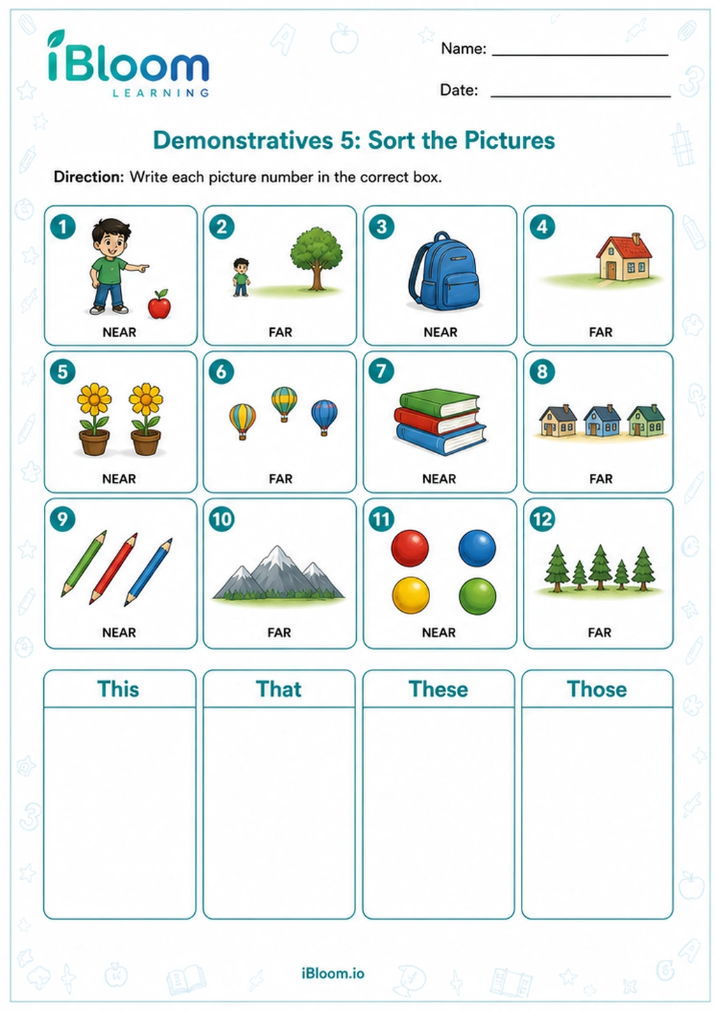 Preview of Demonstratives 5: Sort the Pictures worksheet