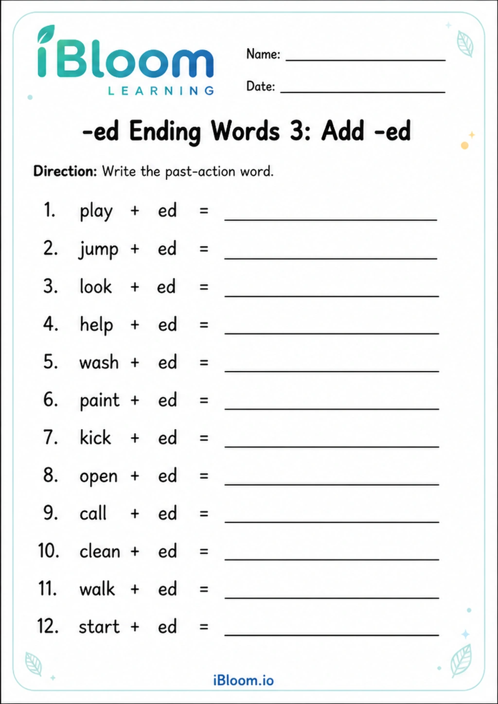 Preview of -ed Words 3: Add -ed worksheet