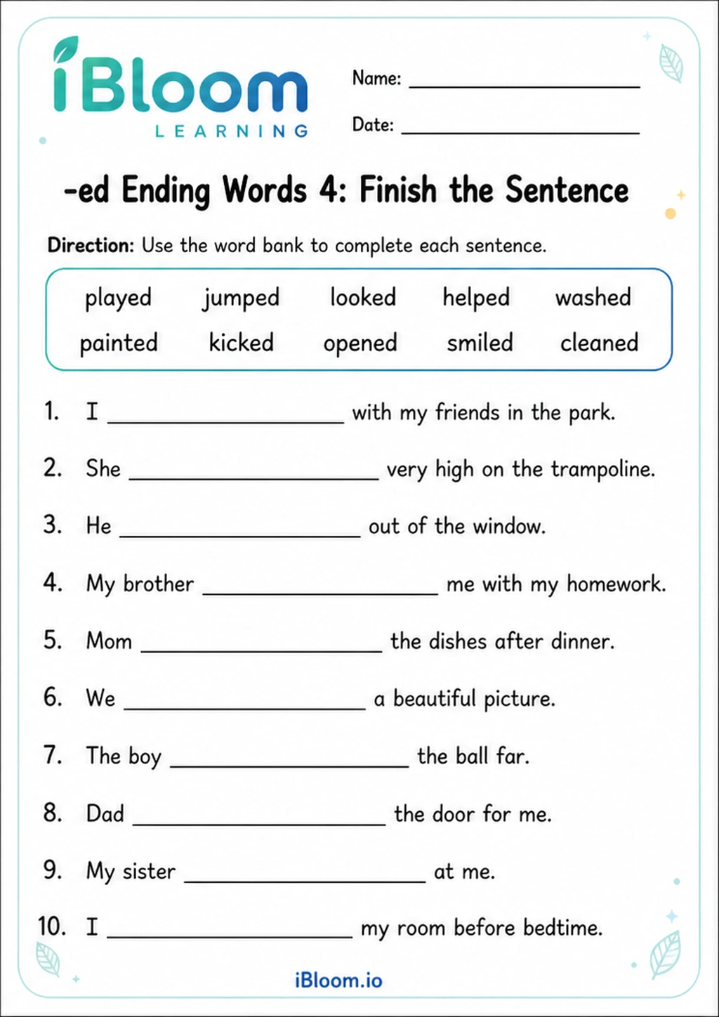 Preview of -ed Words 4: Finish the Sentence worksheet