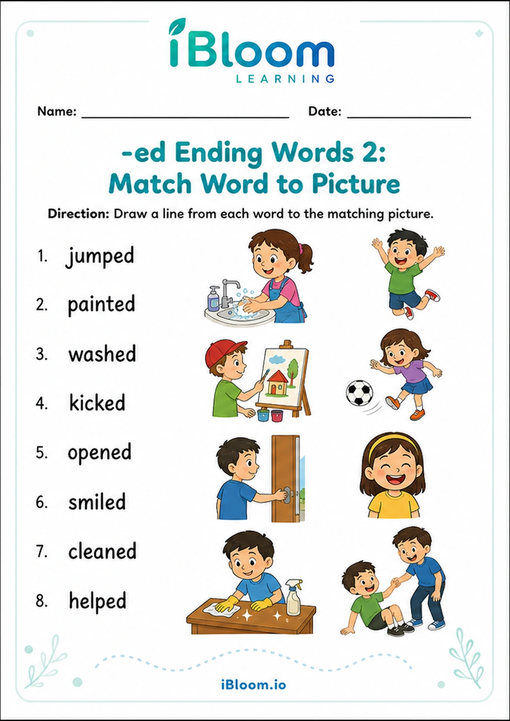 Preview page 1 of -ed Words 2: Match Word to Picture