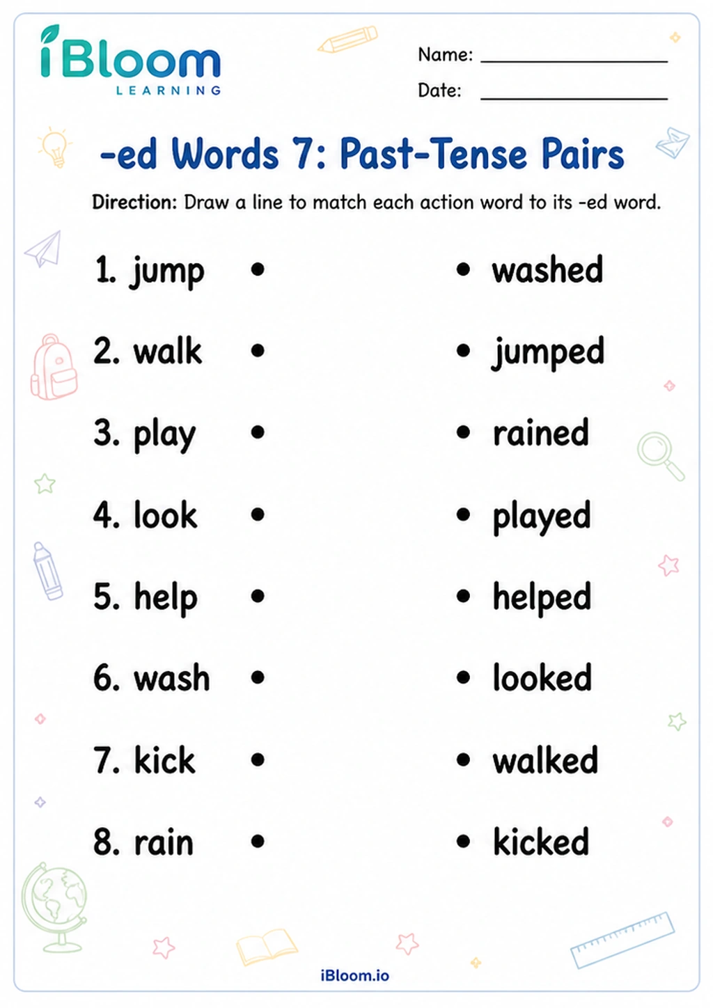 Preview page 1 of -ed Words 7: Past-Tense Pairs