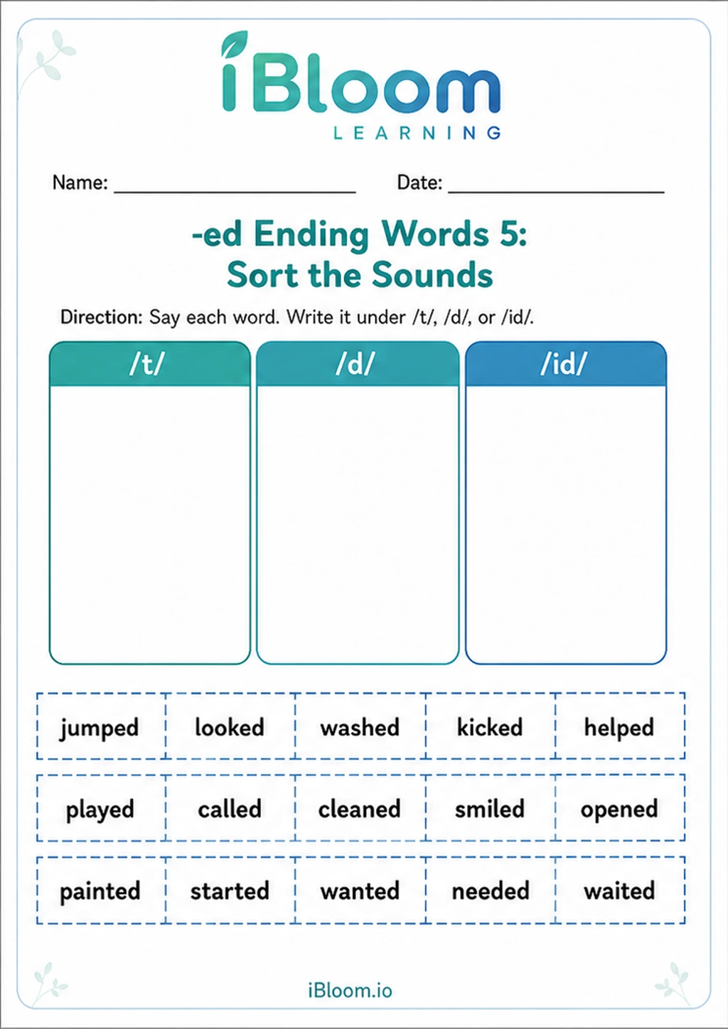 Preview of -ed Words 5: Sort the Sounds worksheet