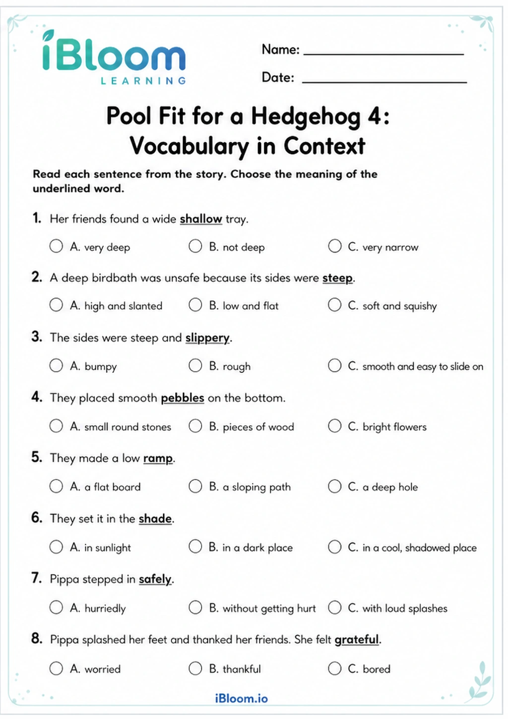 Preview page 1 of Pool Fit for a Hedgehog 4: Vocabulary in Context