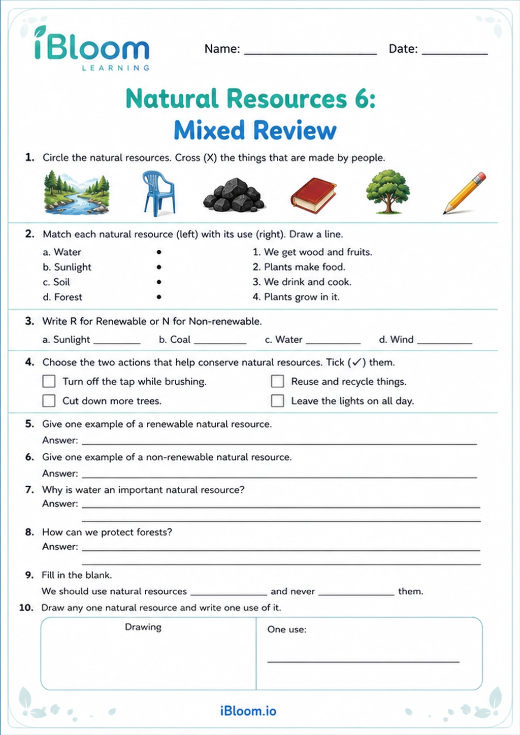 Preview page 1 of Natural Resources 6: Mixed Review