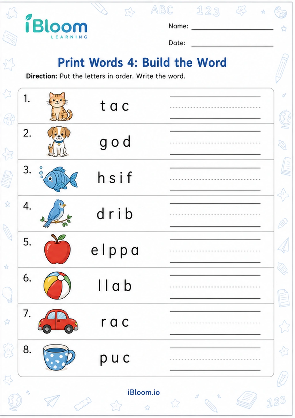 Preview of Print Words 4: Build the Word worksheet