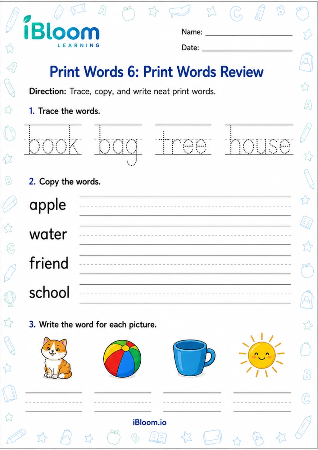 Preview of Print Words 6: Print Words Review worksheet