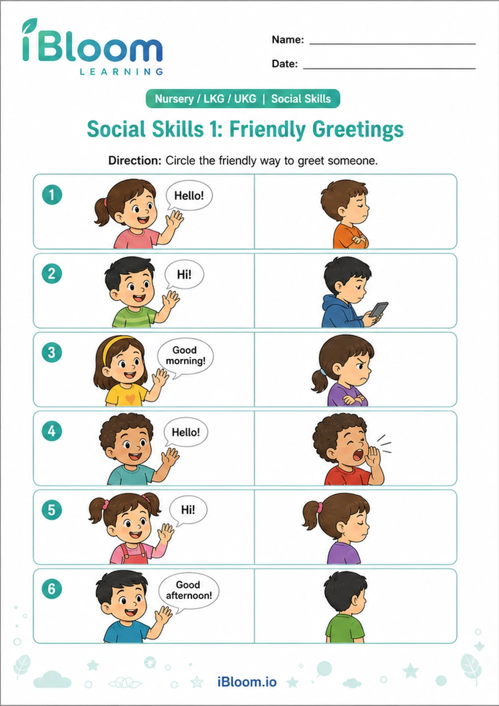 Preview page 1 of Social Skills 1: Friendly Greetings