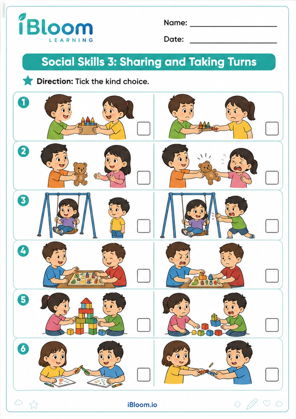Preview of Social Skills 3: Sharing and Taking Turns worksheet
