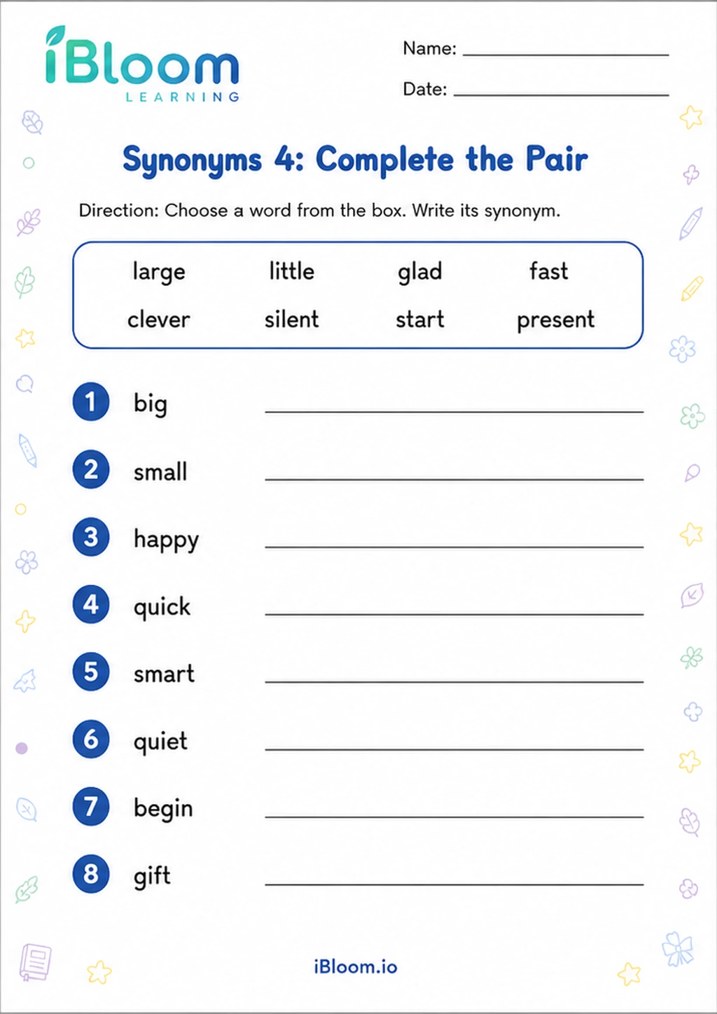 Preview of Synonyms 4: Complete the Pair worksheet