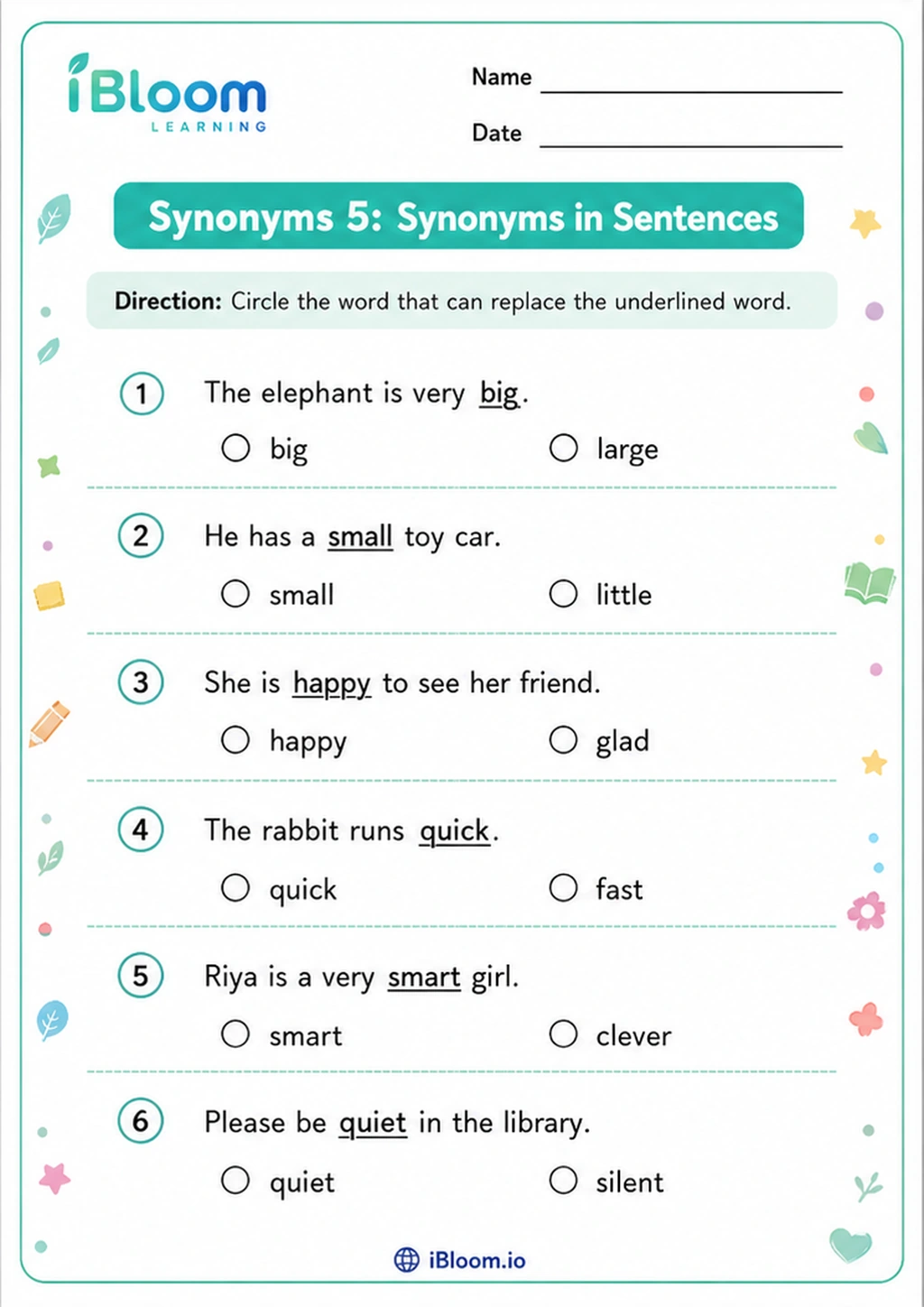Preview of Synonyms 5: Synonyms in Sentences worksheet