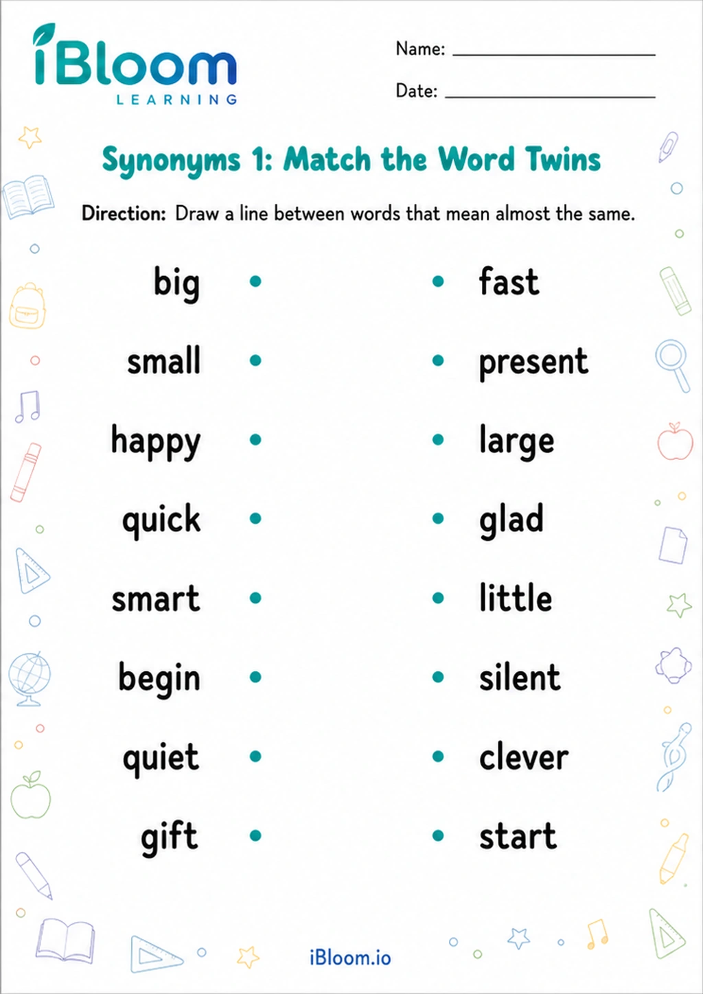 Preview of Synonyms 1: Match the Word Twins worksheet