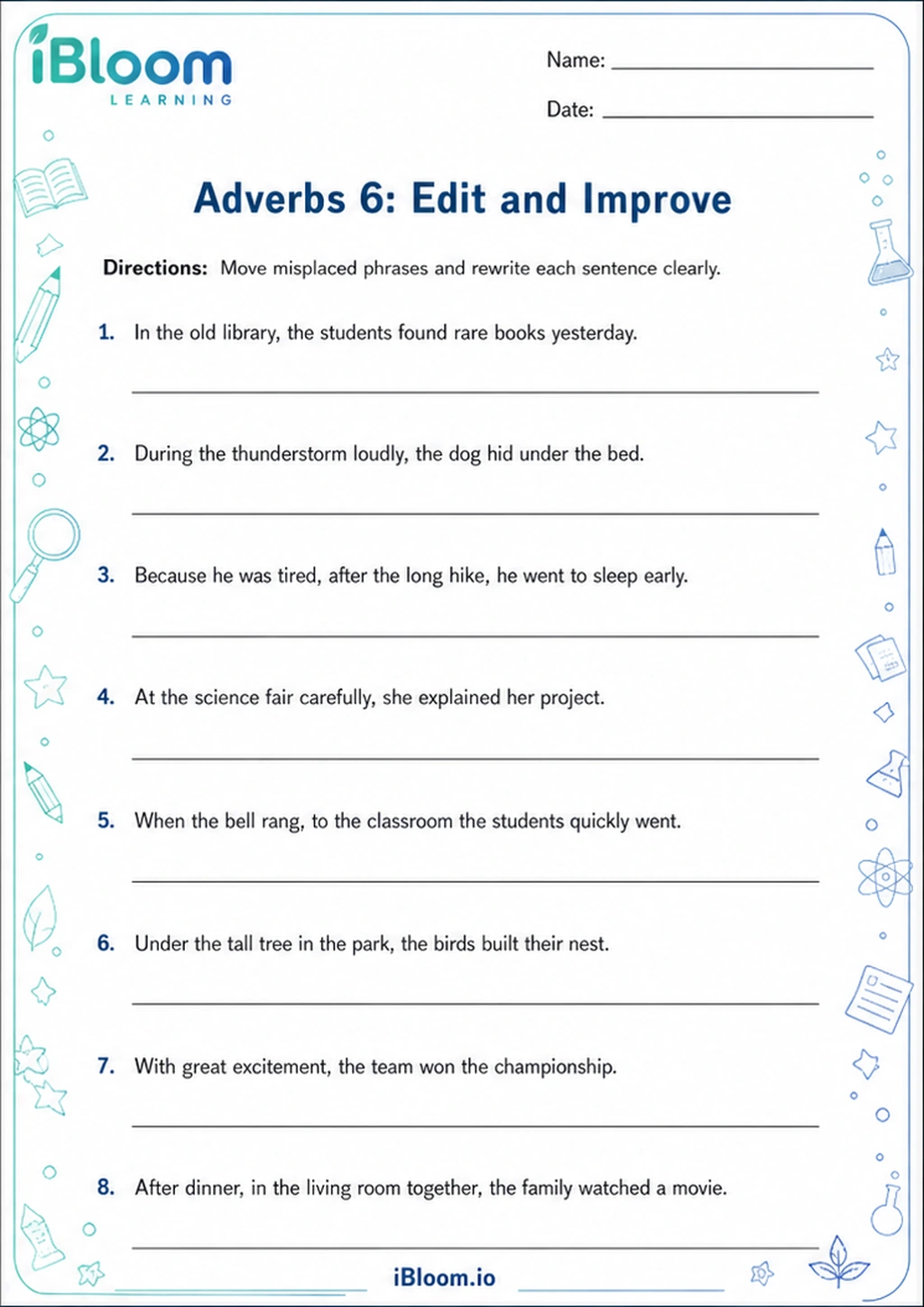 Adverbs 6: Edit and Improve printable Class 4 worksheet