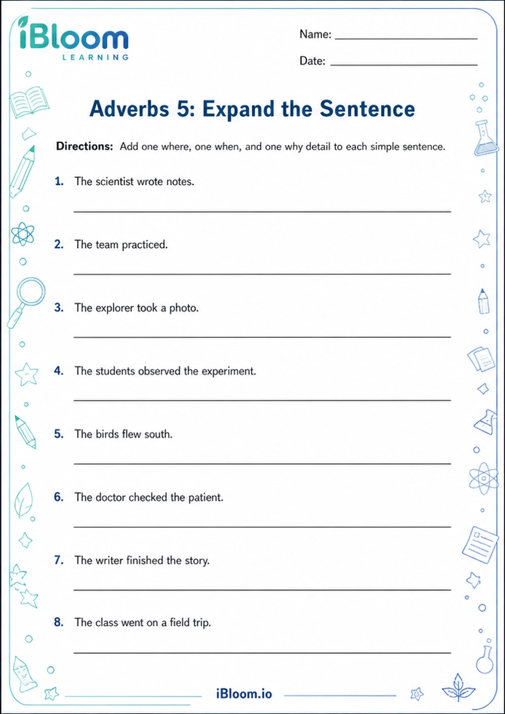 Adverbs 5: Expand the Sentence printable Class 4 worksheet