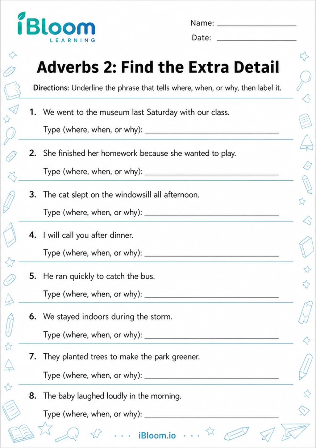 Preview of Adverbs 2: Find the Extra Detail worksheet