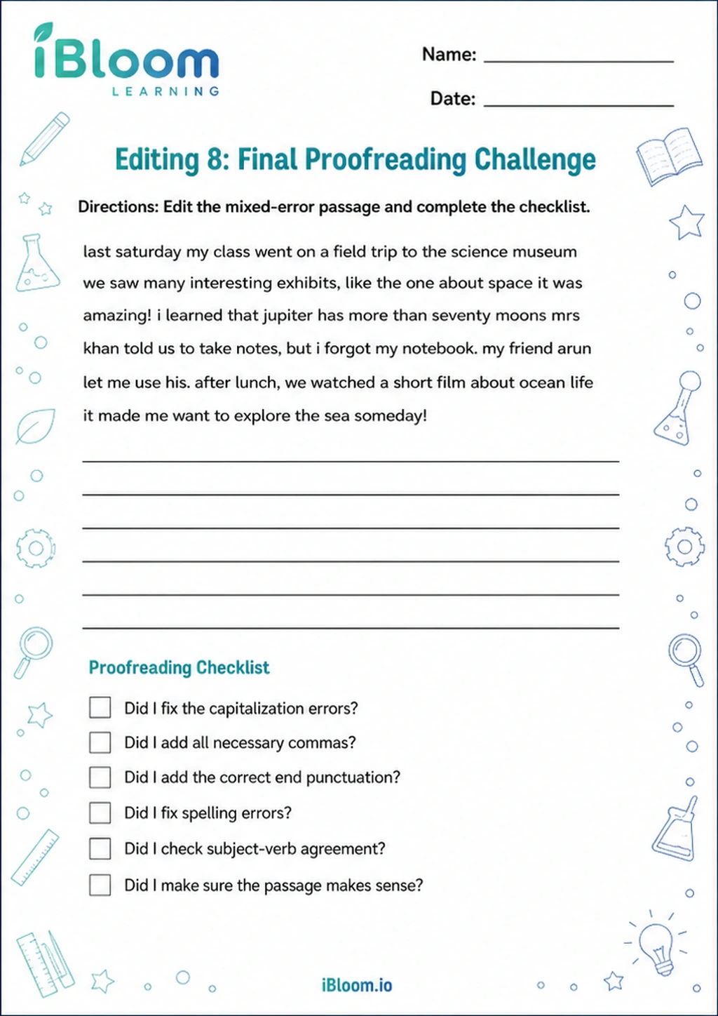 Editing 8: Final Proofreading Challenge printable Class 5 worksheet
