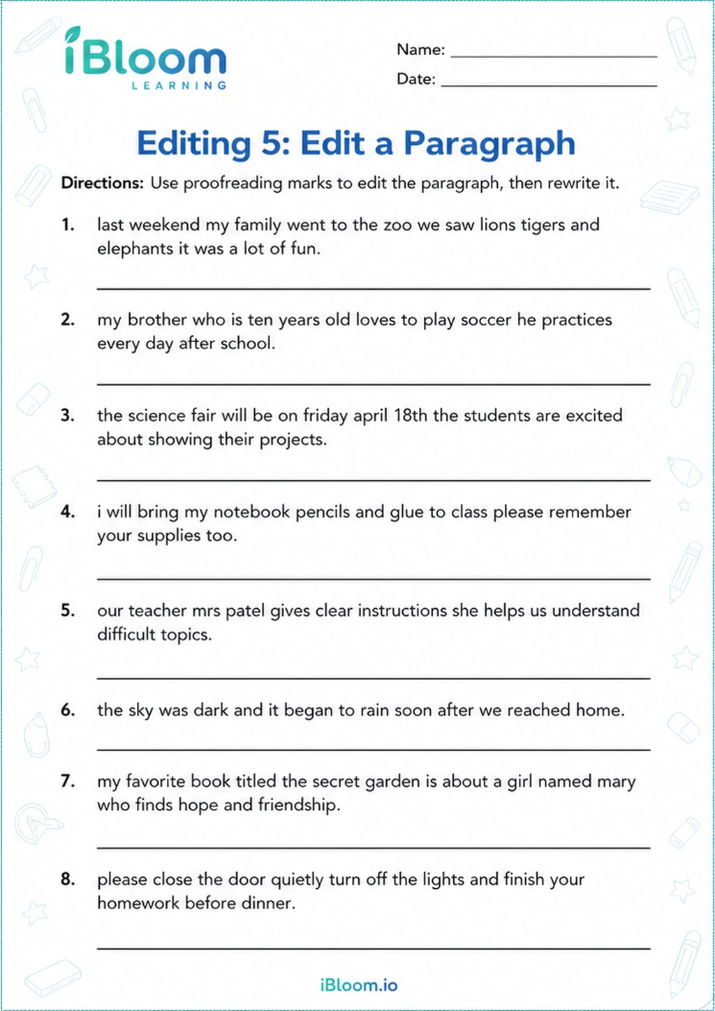 Editing 5: Edit a Paragraph printable Class 5 worksheet