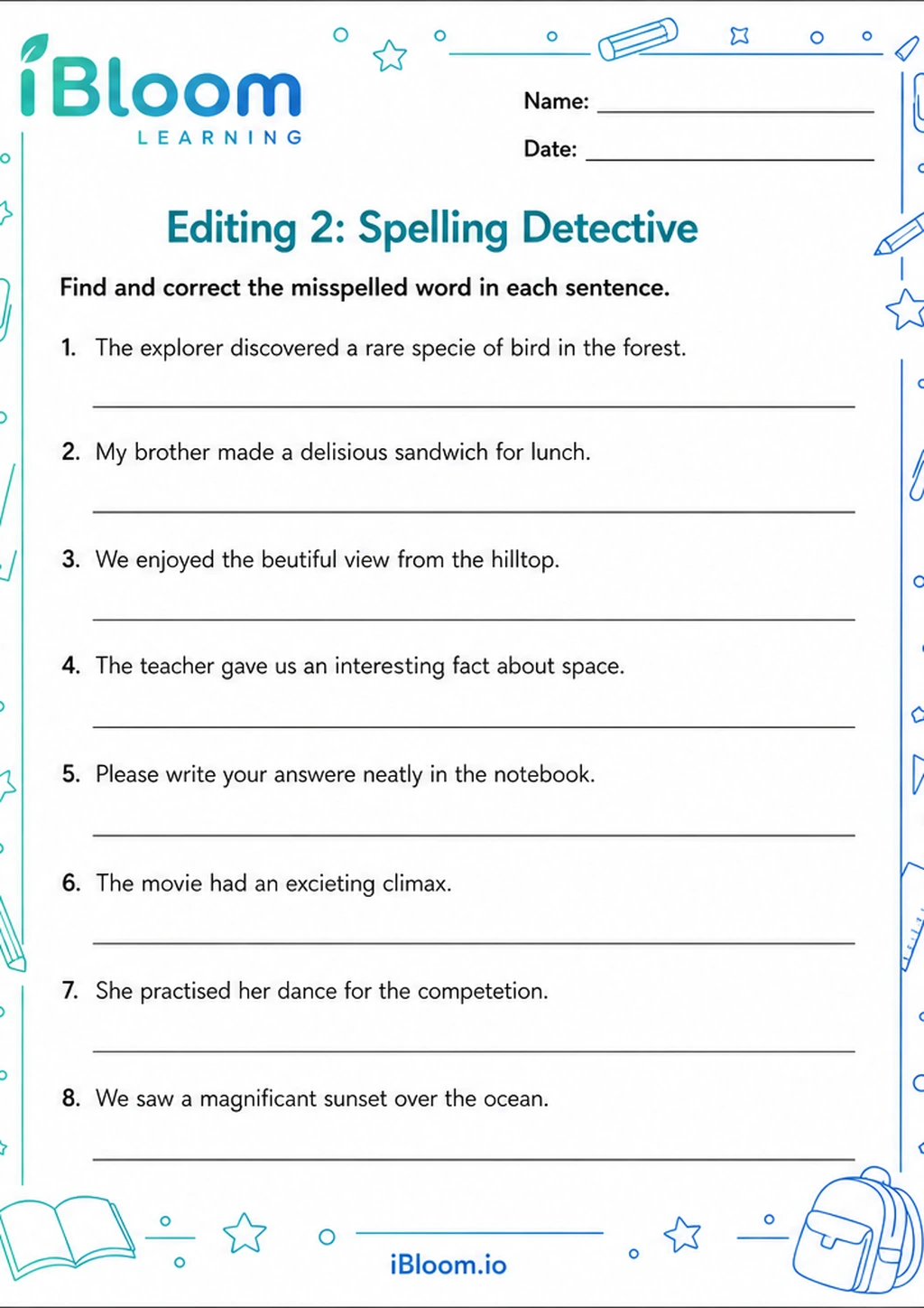 Preview of Editing 2: Spelling Detective worksheet