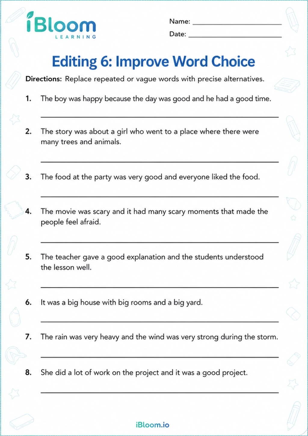 Preview of Editing 6: Improve Word Choice worksheet