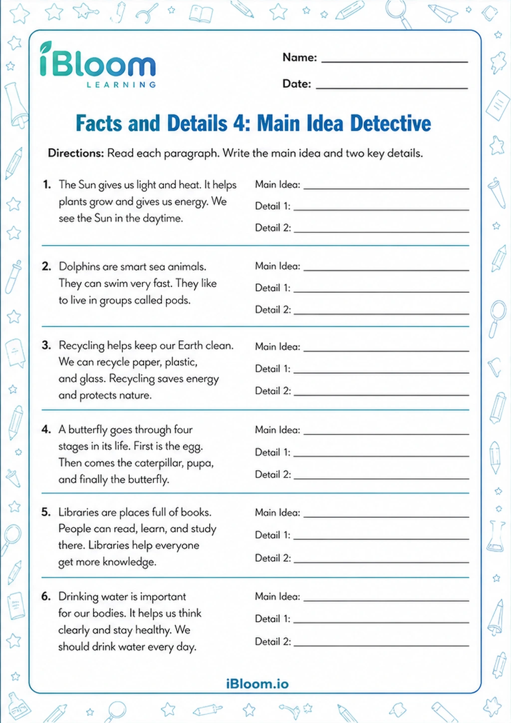 Preview of Facts and Details 4: Main Idea Detective worksheet