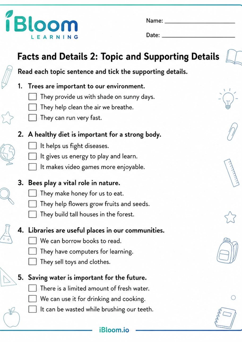 Preview page 1 of Facts and Details 2: Topic and Supporting Details