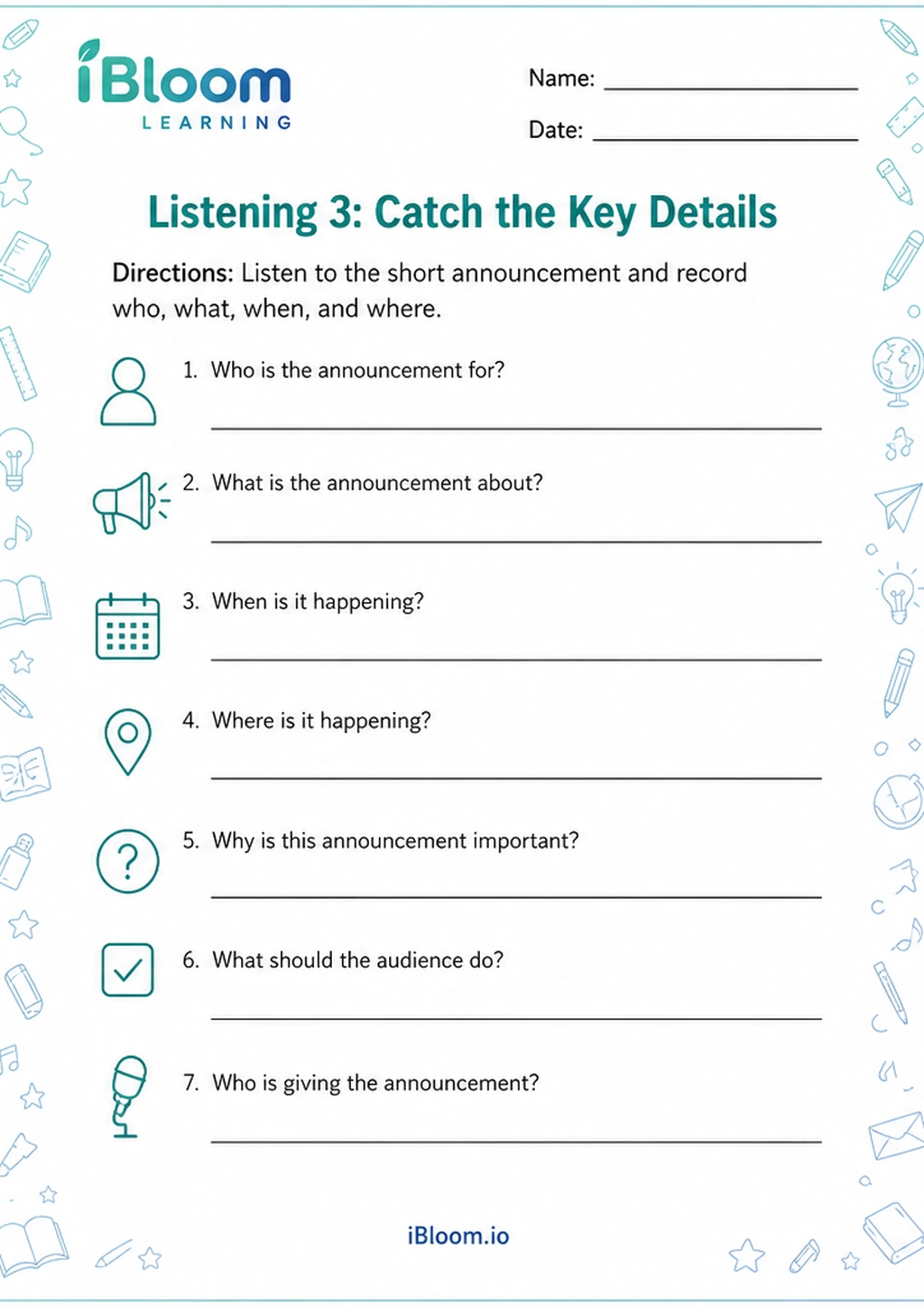 Preview page 1 of Listening 3: Catch the Key Details