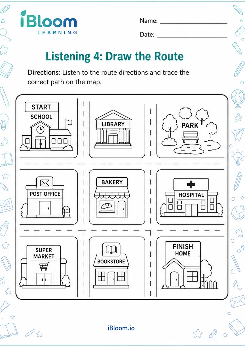 Preview page 1 of Listening 4: Draw the Route