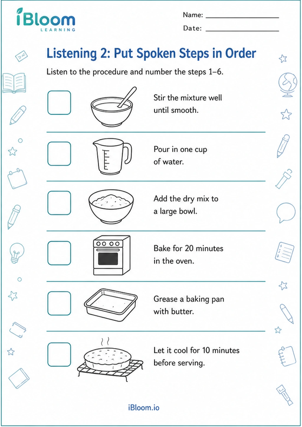 Preview page 1 of Listening 2: Put Spoken Steps in Order