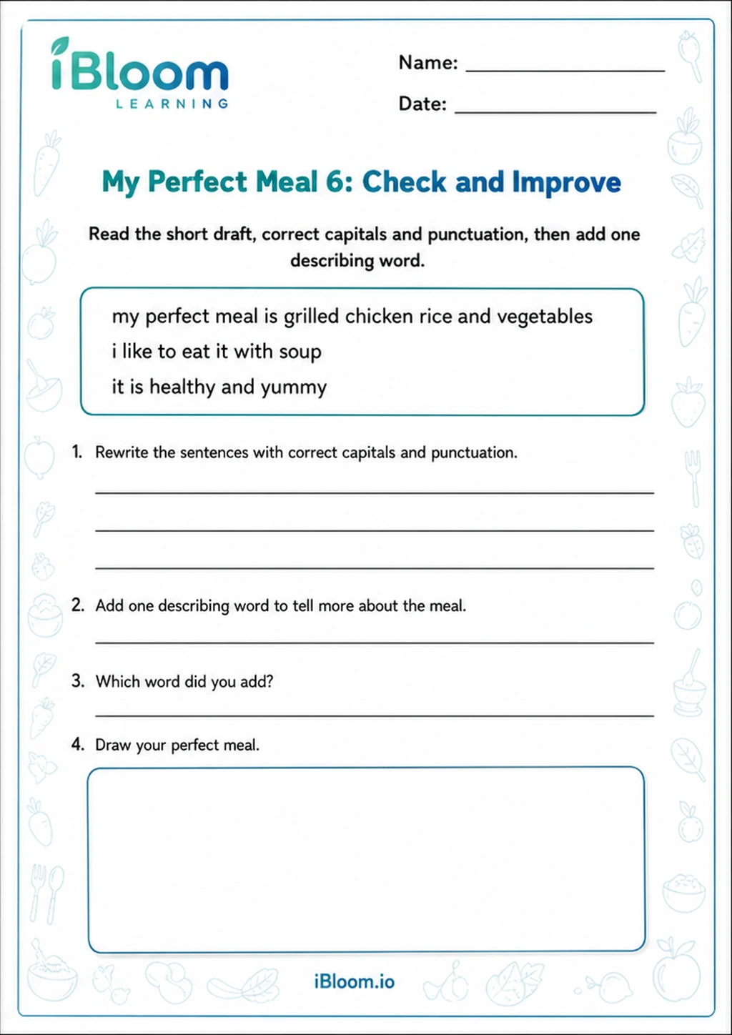 Preview of My Perfect Meal 6: Check and Improve worksheet