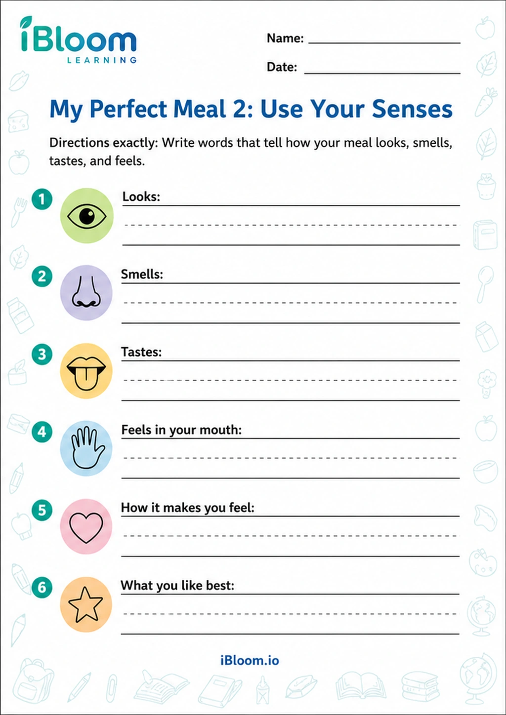 Preview page 1 of My Perfect Meal 2: Use Your Senses