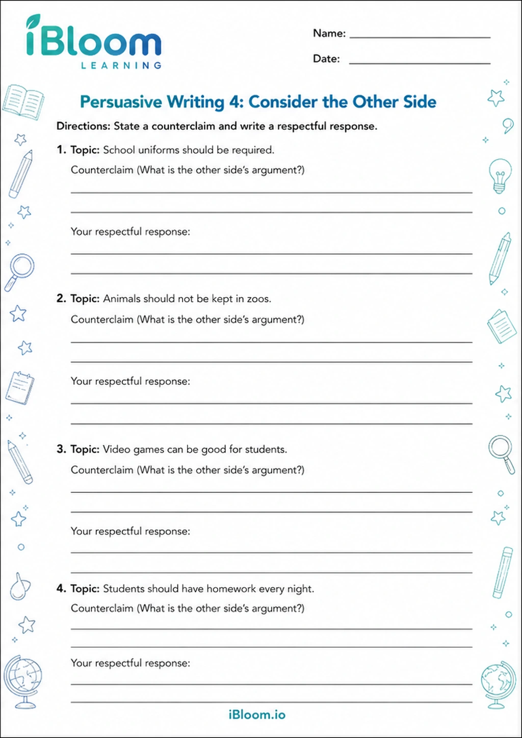 Preview of Persuasive Writing 4: Consider the Other Side worksheet