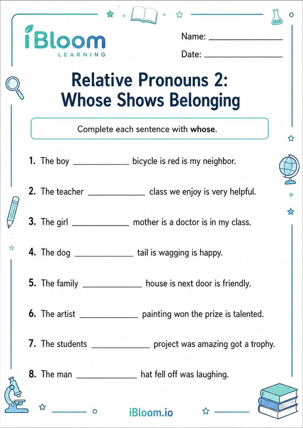 Preview page 1 of Relative Pronouns 2: Whose Shows Belonging