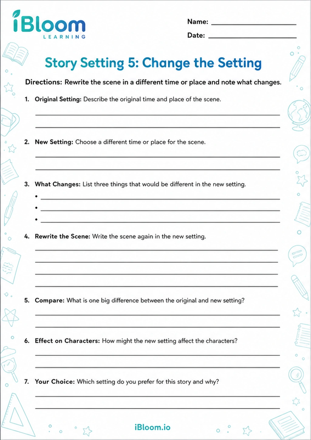 Preview of Story Setting 5: Change the Setting worksheet