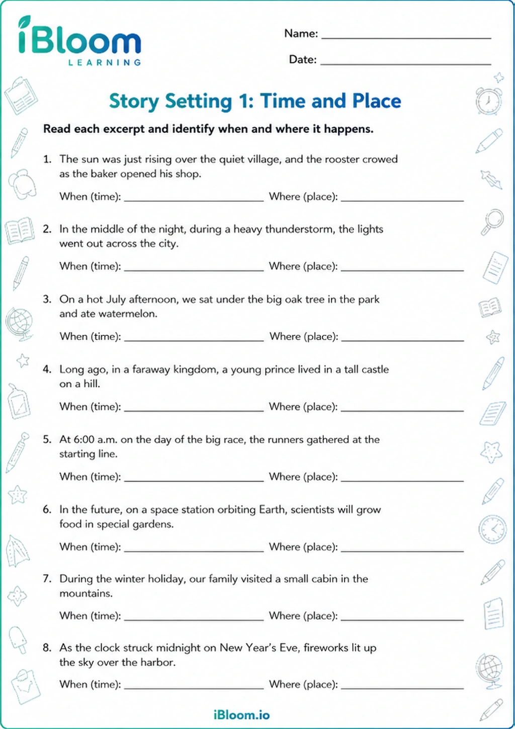 Preview of Story Setting 1: Time and Place worksheet