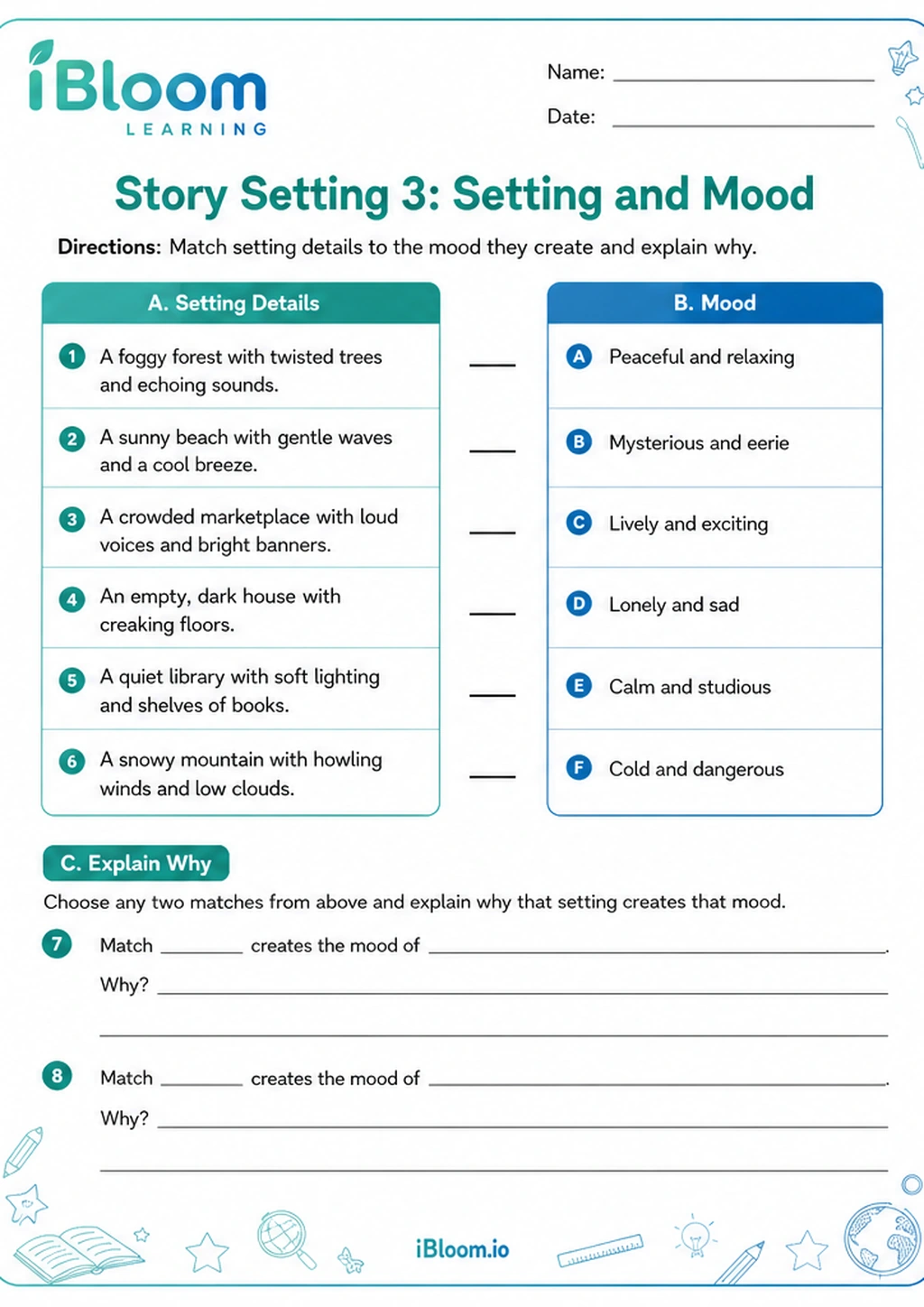 Preview of Story Setting 3: Setting and Mood worksheet
