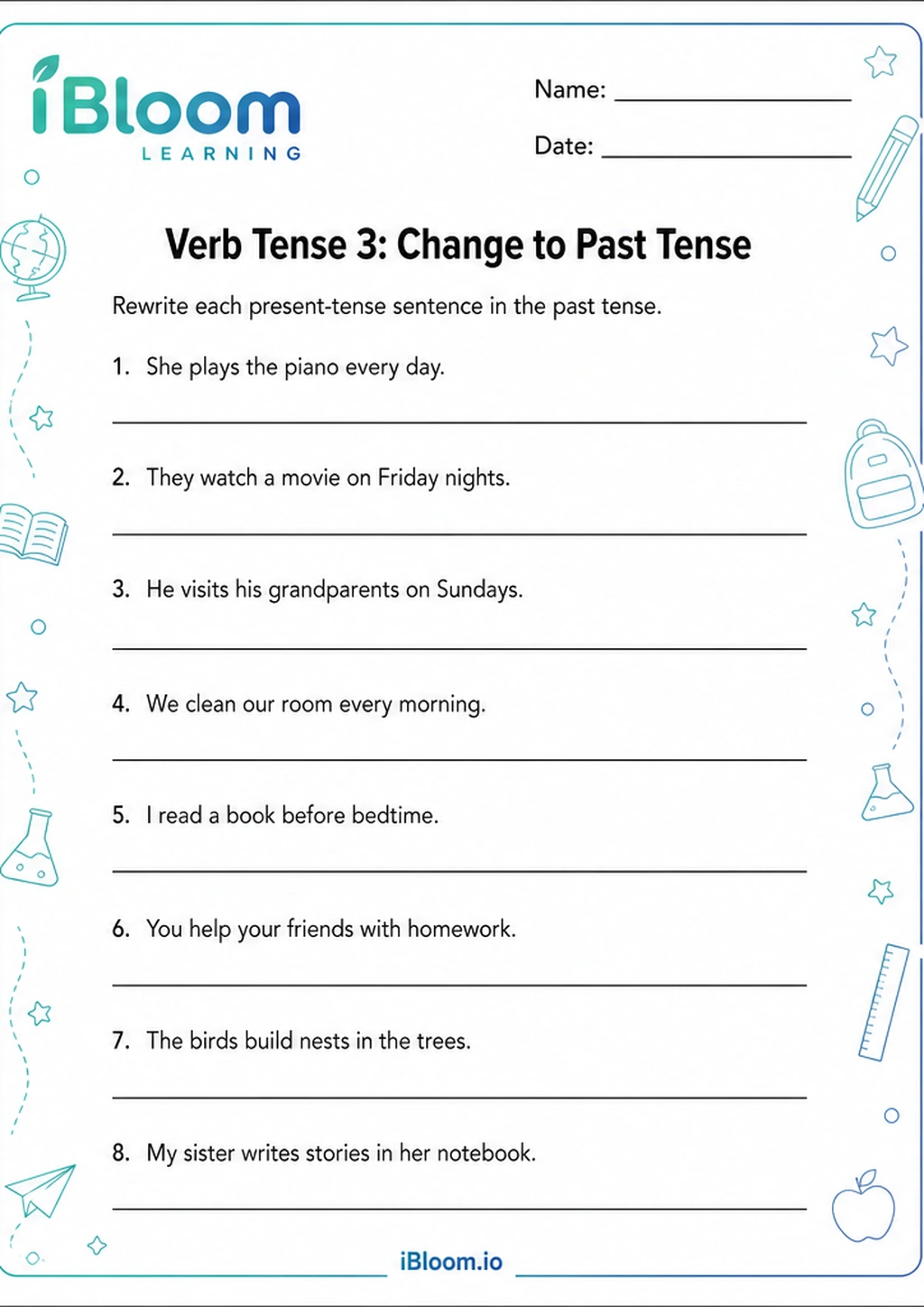 Preview of Verb Tense 3: Change to Past Tense worksheet