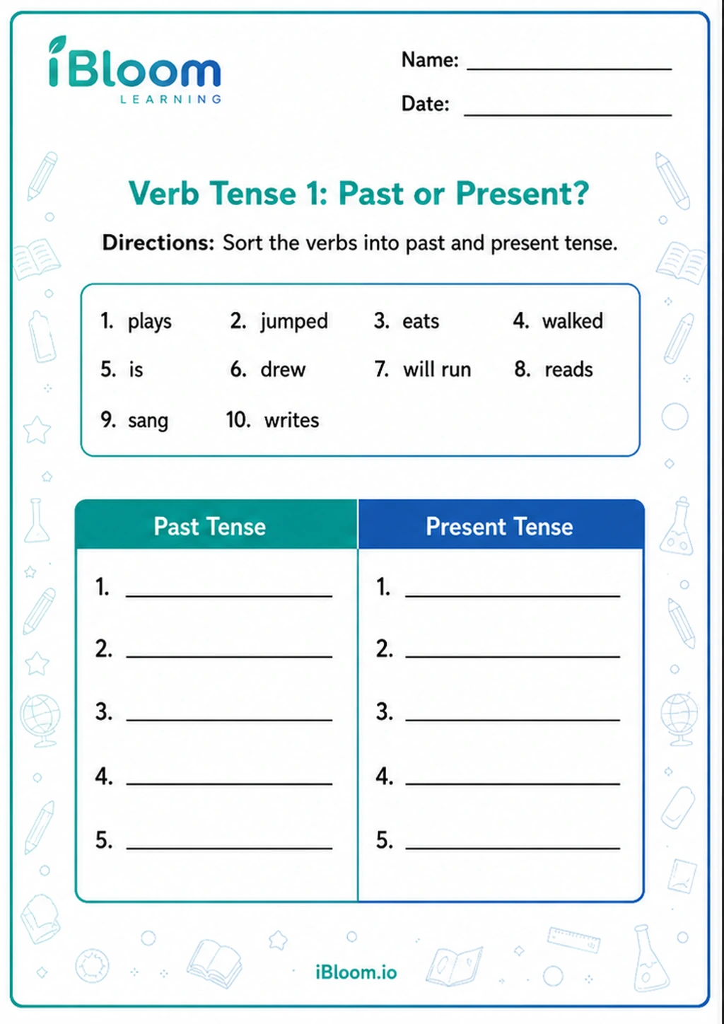 Preview of Verb Tense 1: Past or Present? worksheet