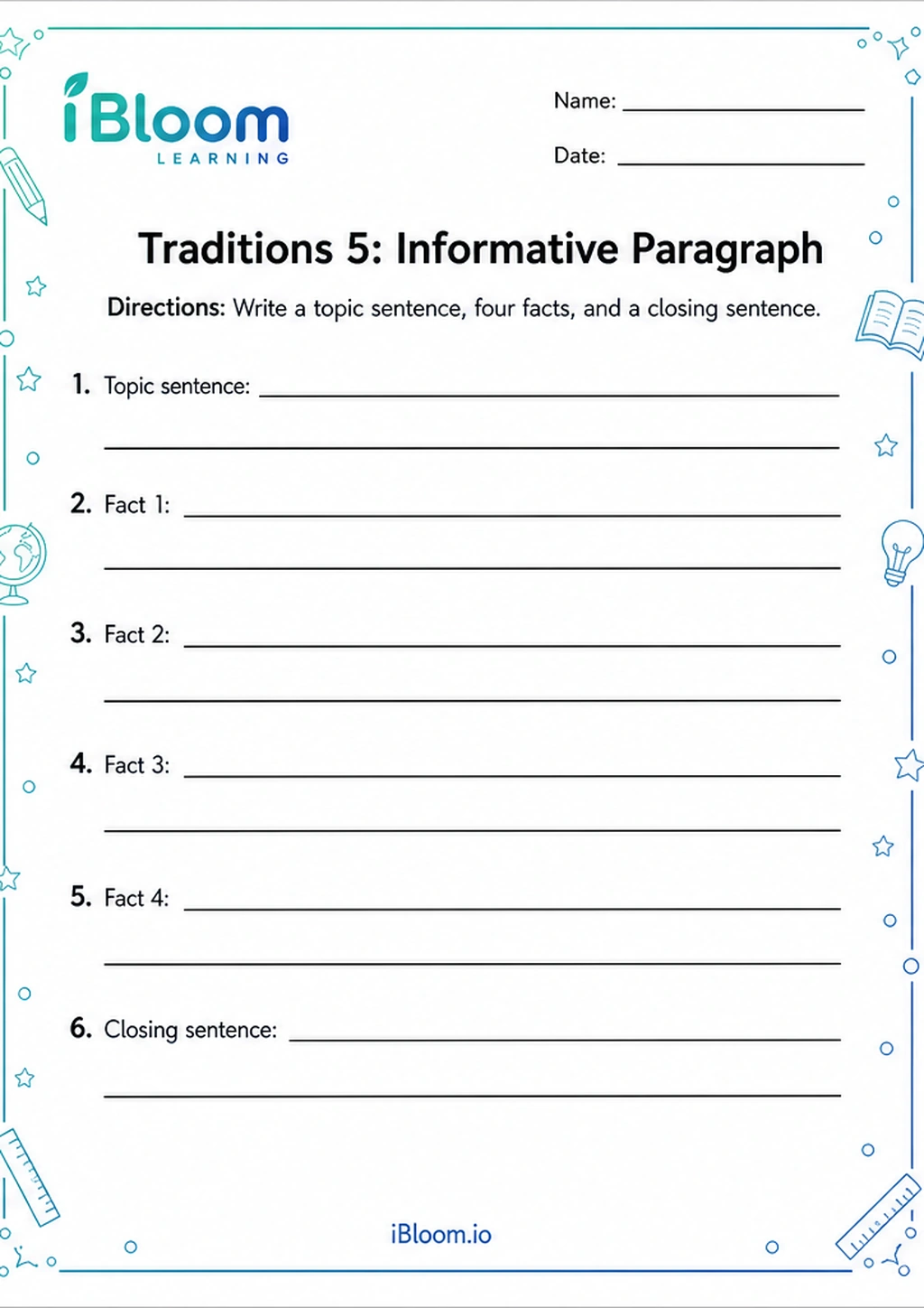 Preview page 1 of Traditions 5: Informative Paragraph