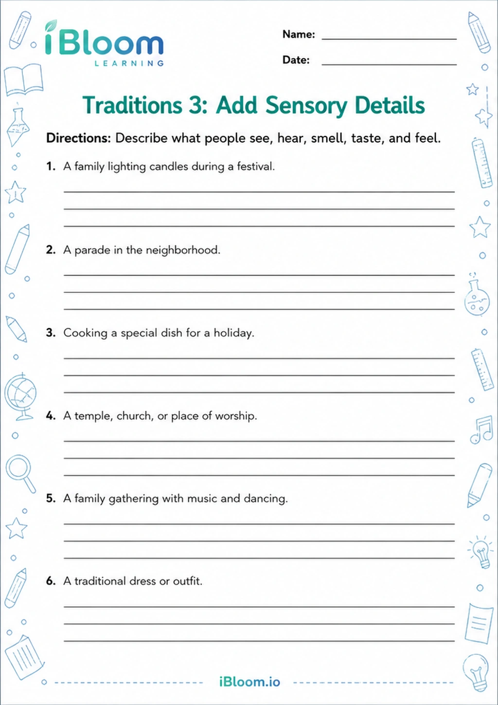 Preview of Traditions 3: Add Sensory Details worksheet