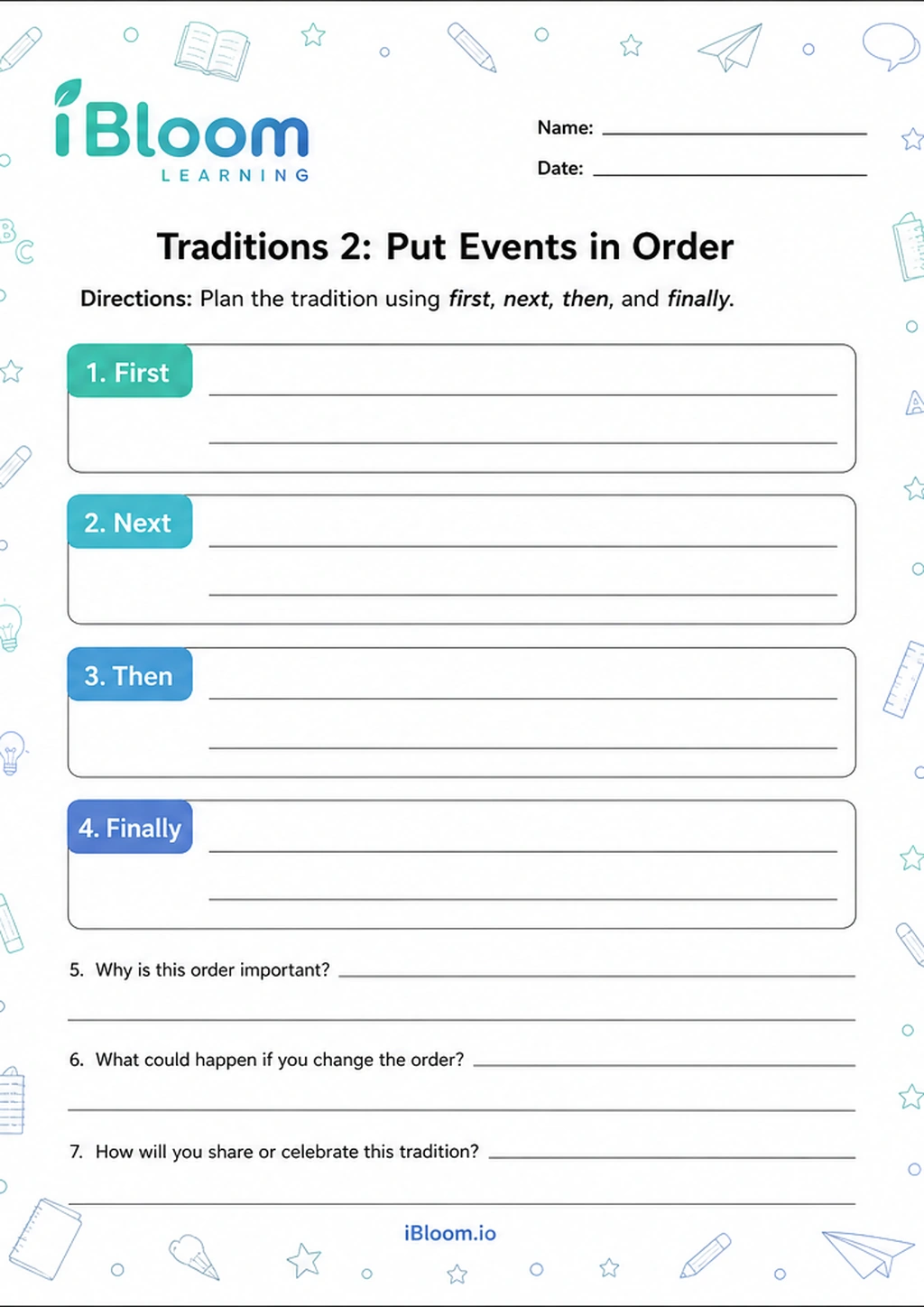Preview page 1 of Traditions 2: Put Events in Order