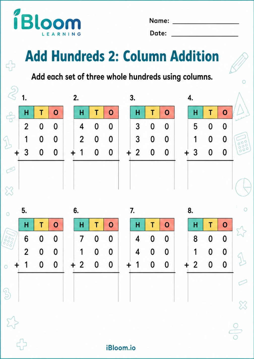 Preview page 1 of Add Hundreds 2: Column Addition