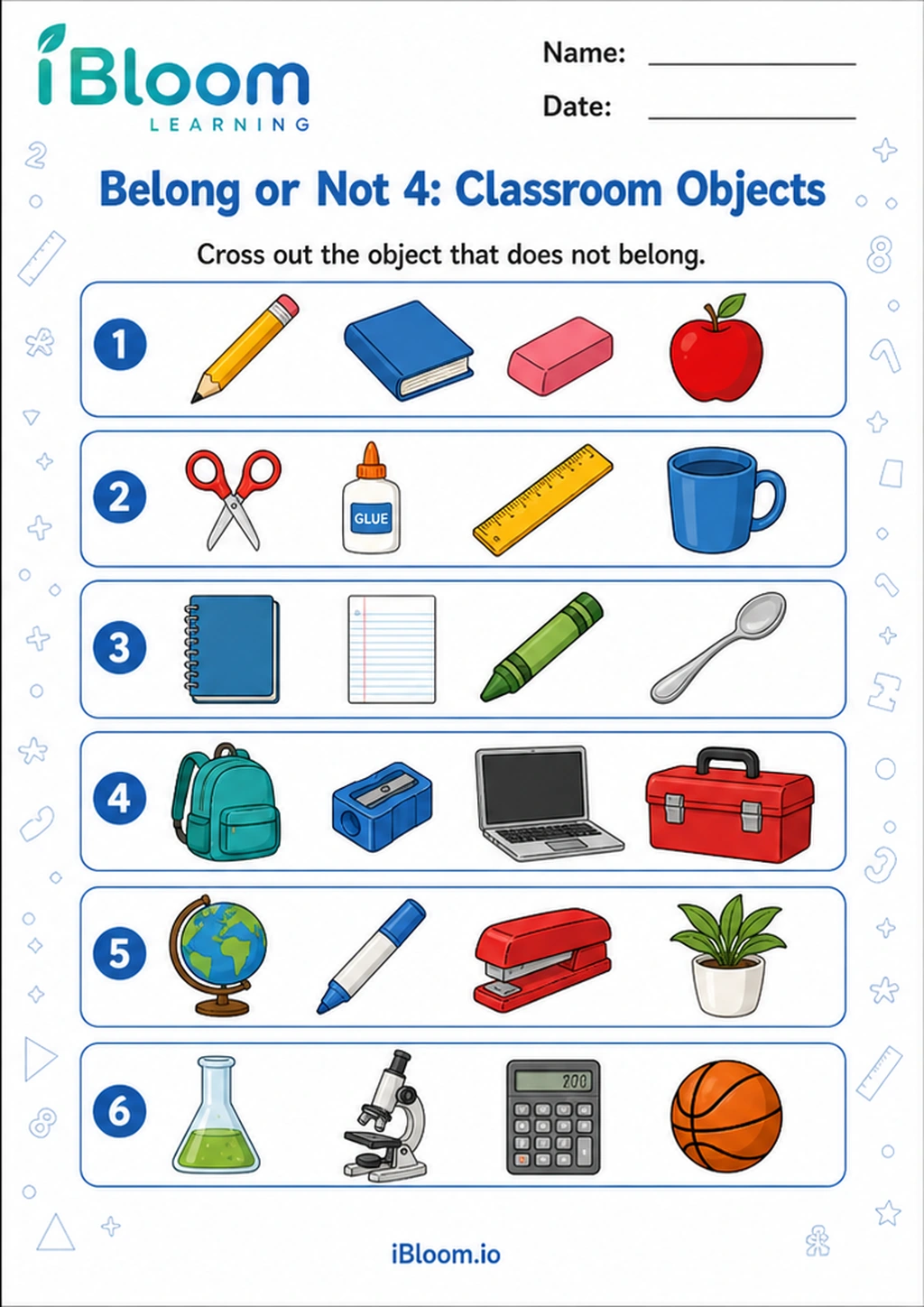 Preview of Belong or Not 4: Classroom Objects worksheet