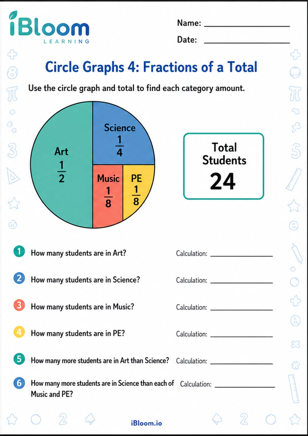 Preview page 1 of Circle Graphs 4: Fractions of a Total