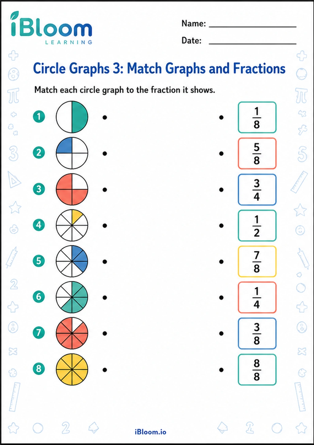 Preview page 1 of Circle Graphs 3: Match Graphs and Fractions