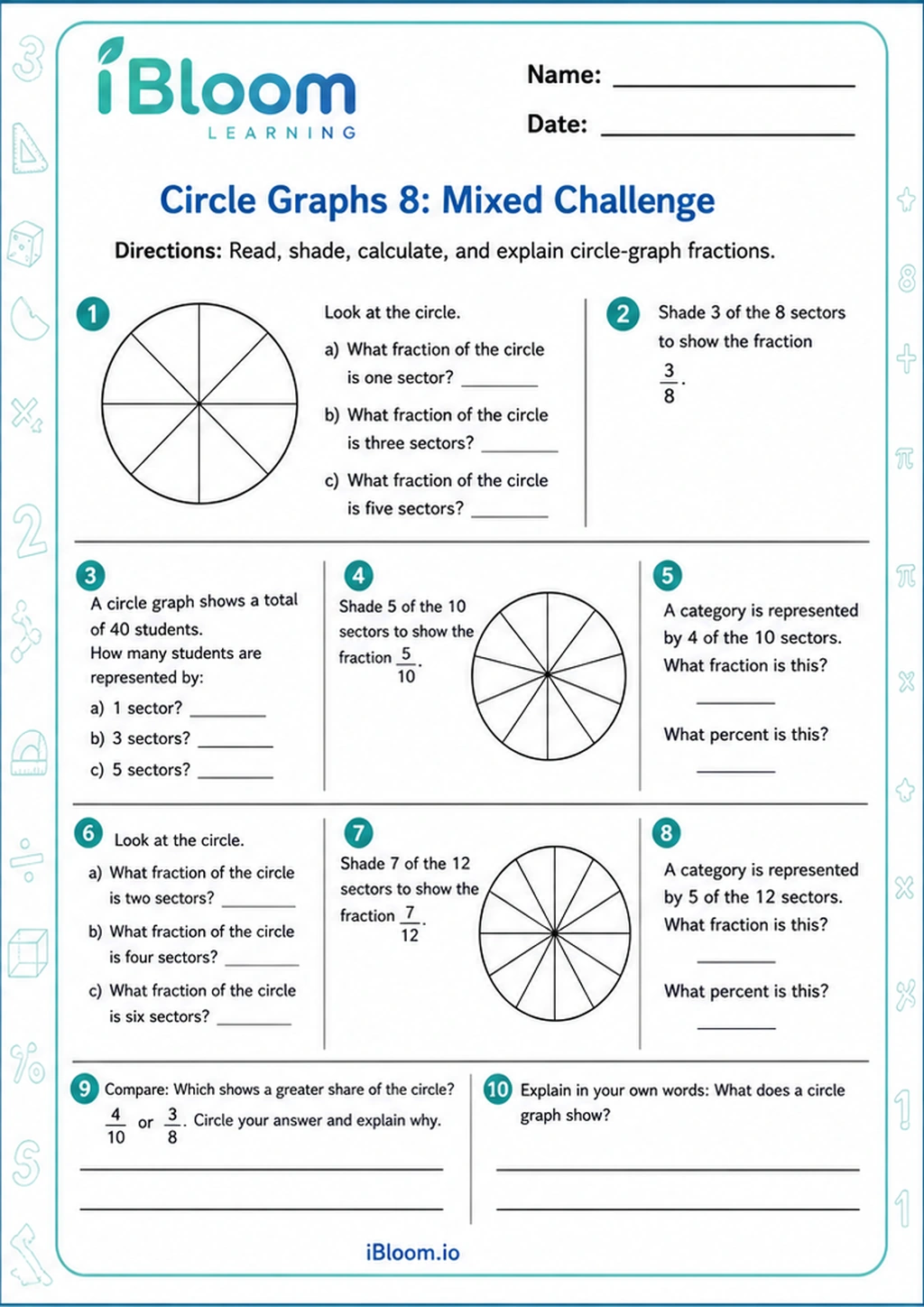 Preview page 1 of Circle Graphs 8: Mixed Challenge