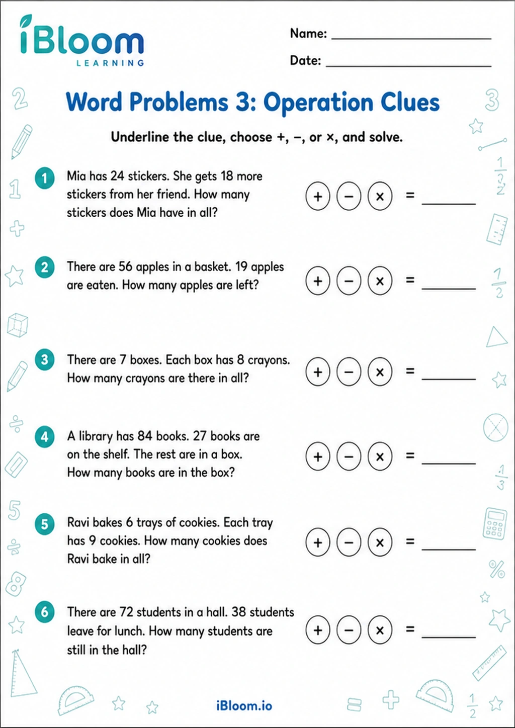 Preview page 1 of Word Problems 3: Operation Clues
