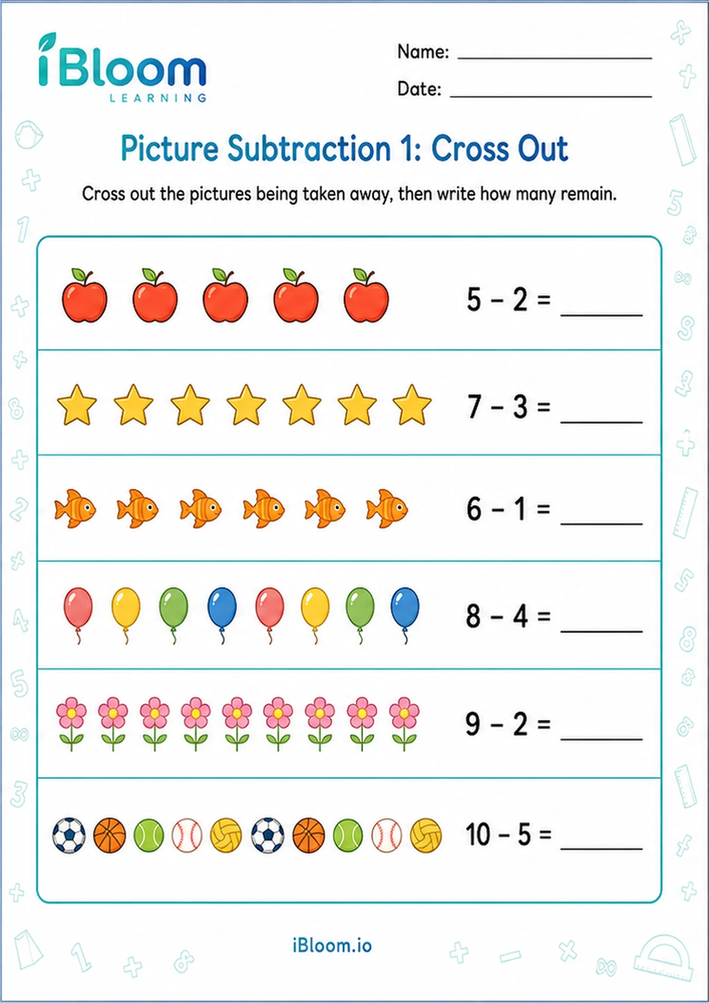 Preview of Picture Subtraction 1: Cross Out worksheet