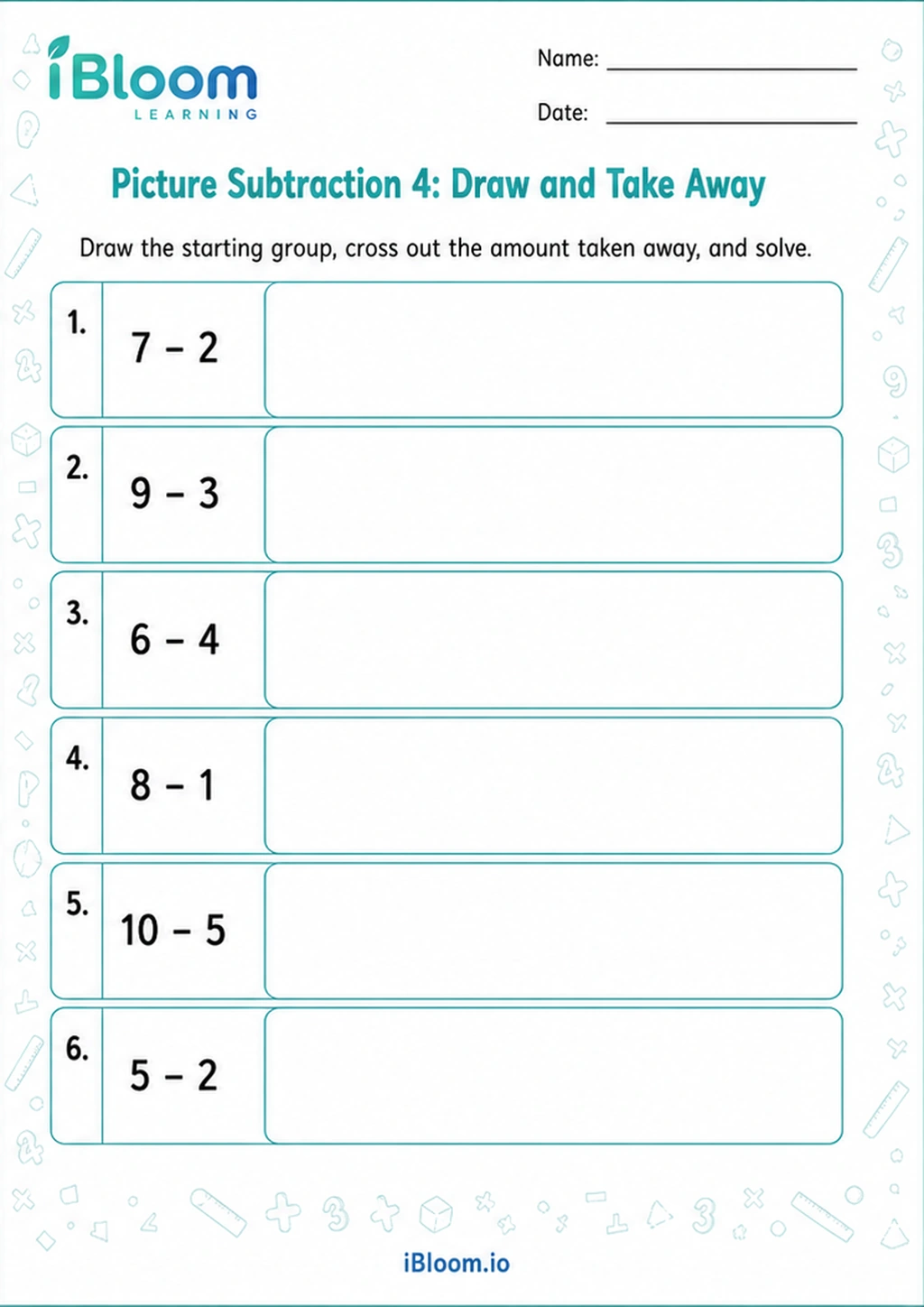 Preview page 1 of Picture Subtraction 4: Draw and Take Away