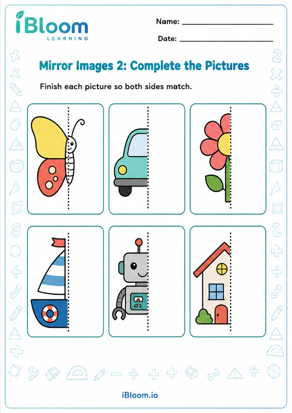 Preview of Mirror Images 2: Complete the Pictures worksheet