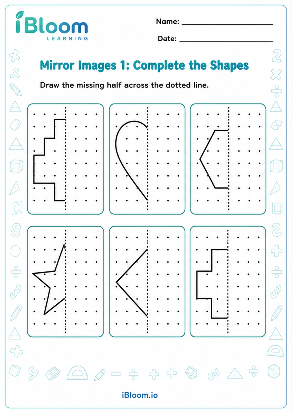 Preview page 1 of Mirror Images 1: Complete the Shapes