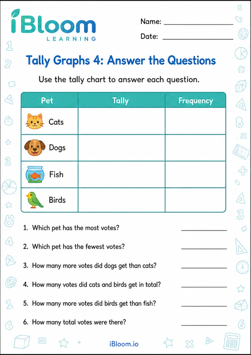 Preview of Tally Graphs 4: Answer the Questions worksheet